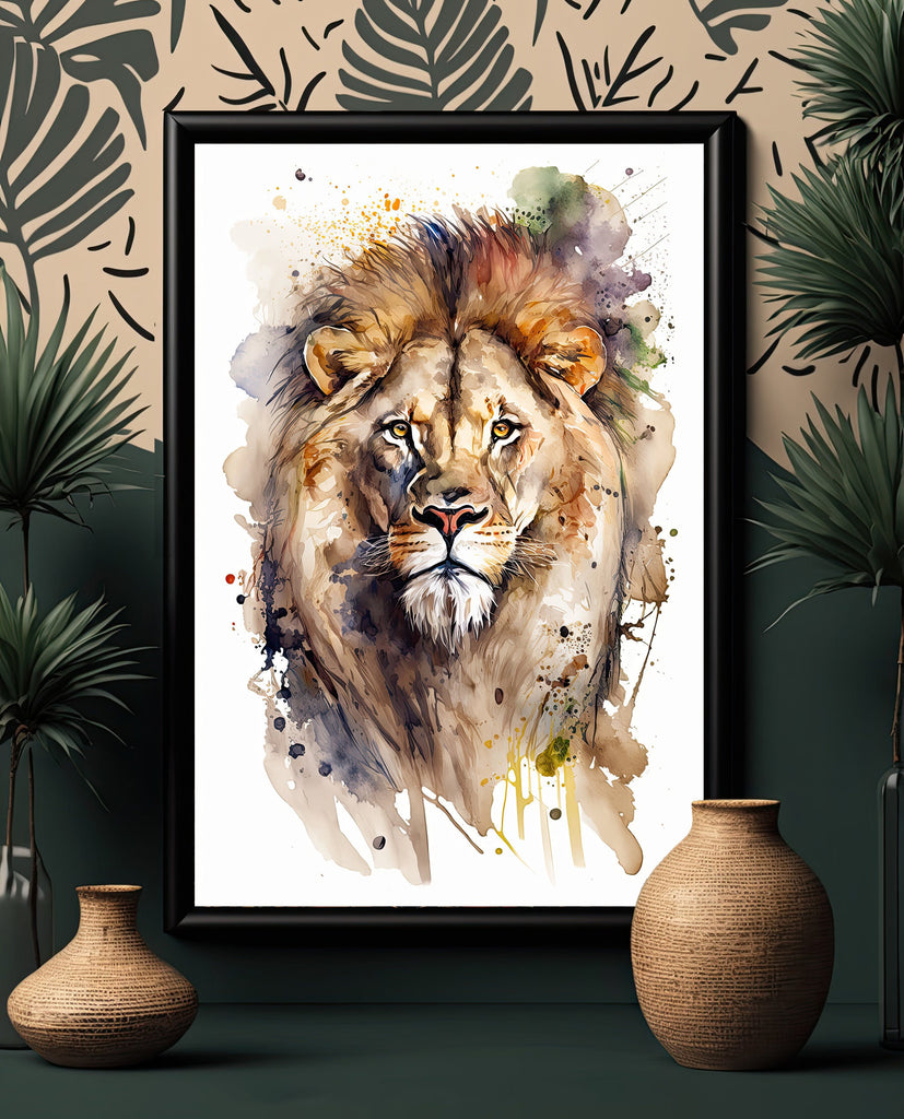 Lion Watercolor Print African Nature Wall Art Wildlife Gift Animal Home Decor