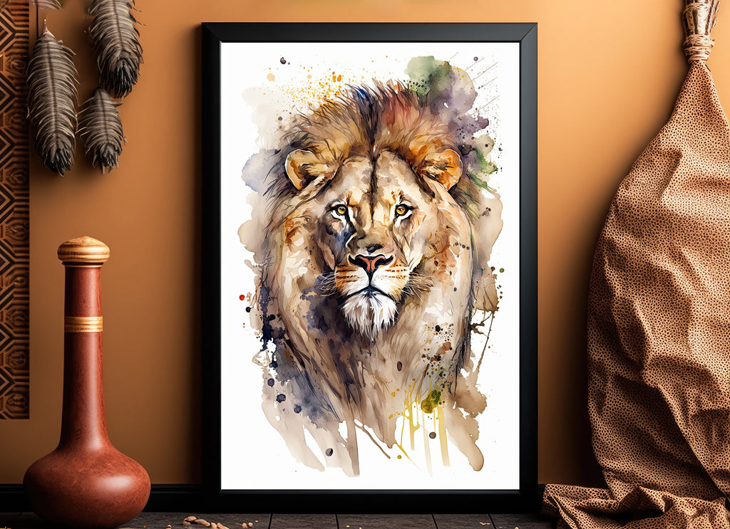 Lion Watercolor Print African Nature Wall Art Wildlife Gift Animal Home Decor