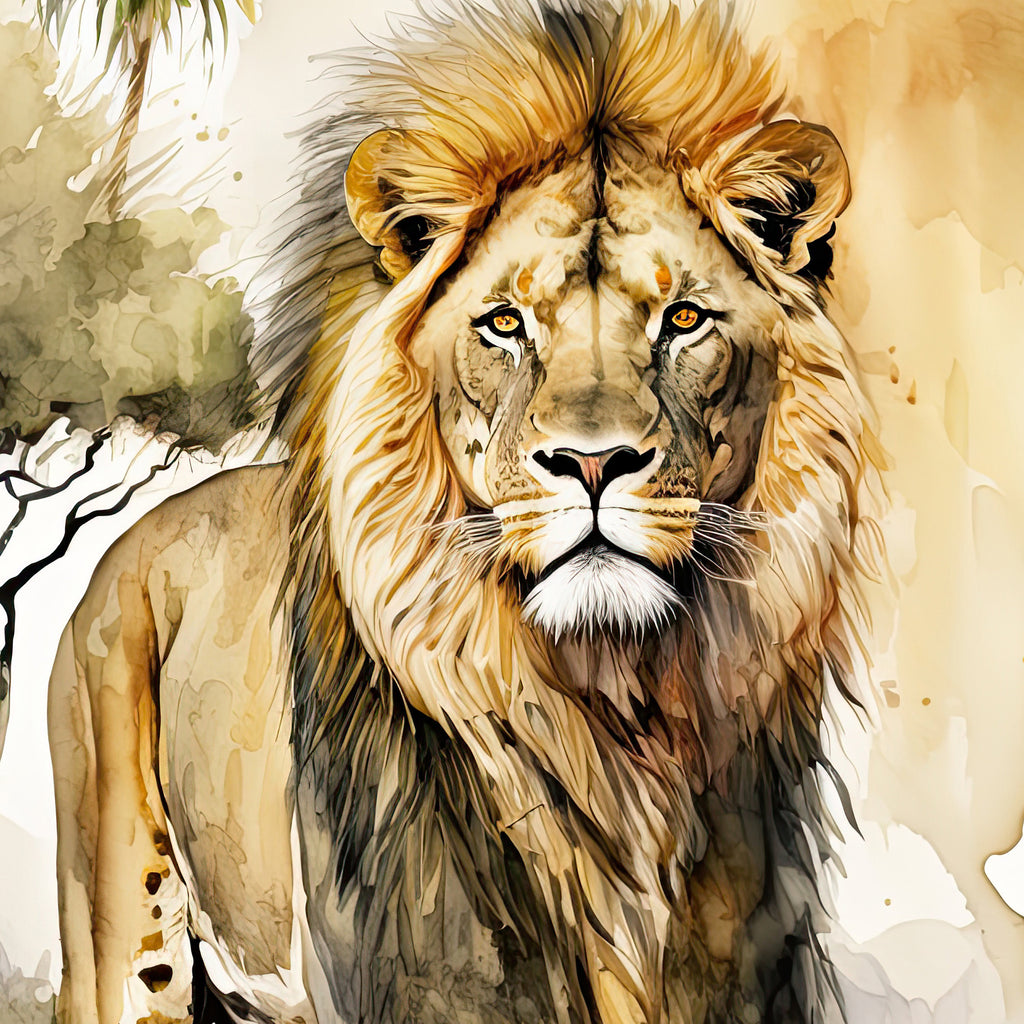 Lion Watercolor Print African Nature Wall Art Wildlife Gift Animal Home Decor