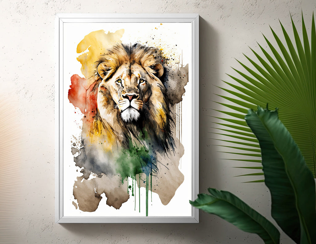 Lion Watercolor Print African Nature Wall Art Wildlife Gift Animal Home Decor