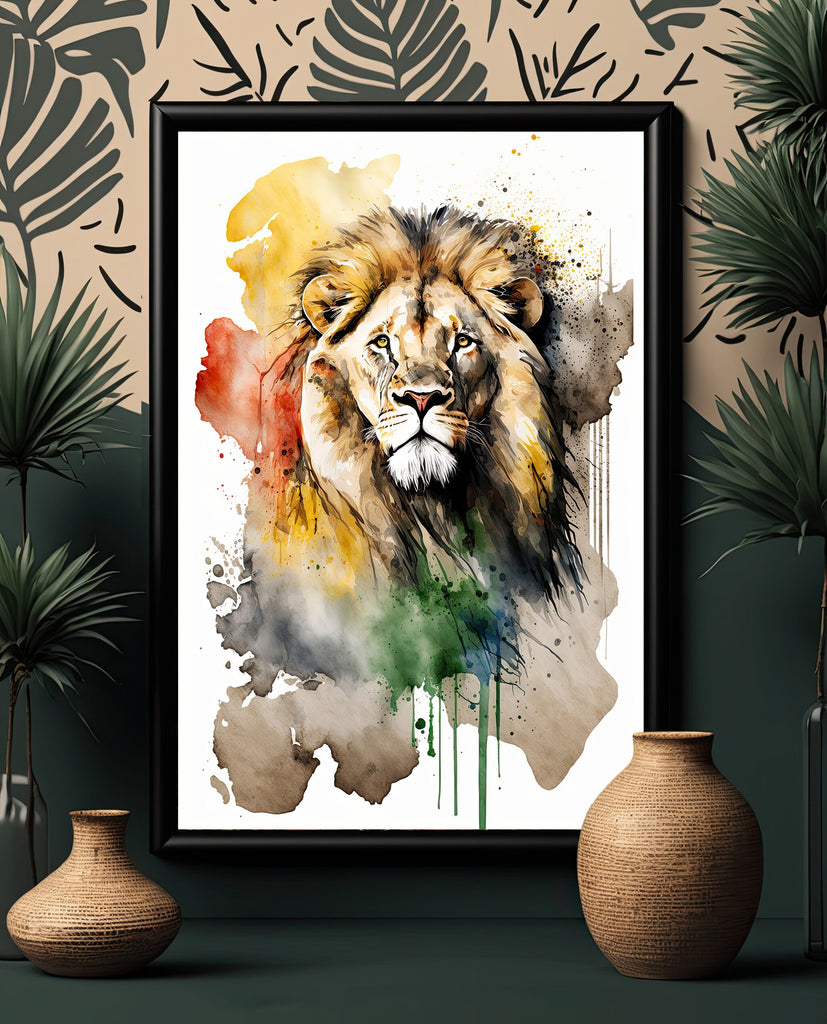 Lion Watercolor Print African Nature Wall Art Wildlife Gift Animal Home Decor