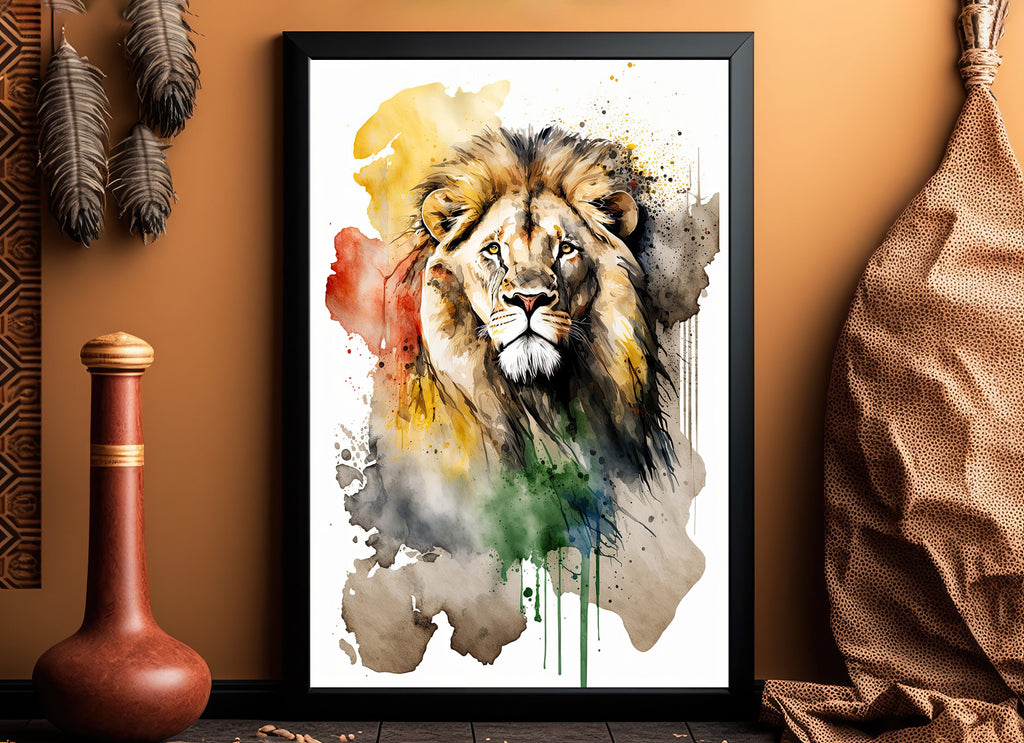 Lion Watercolor Print African Nature Wall Art Wildlife Gift Animal Home Decor