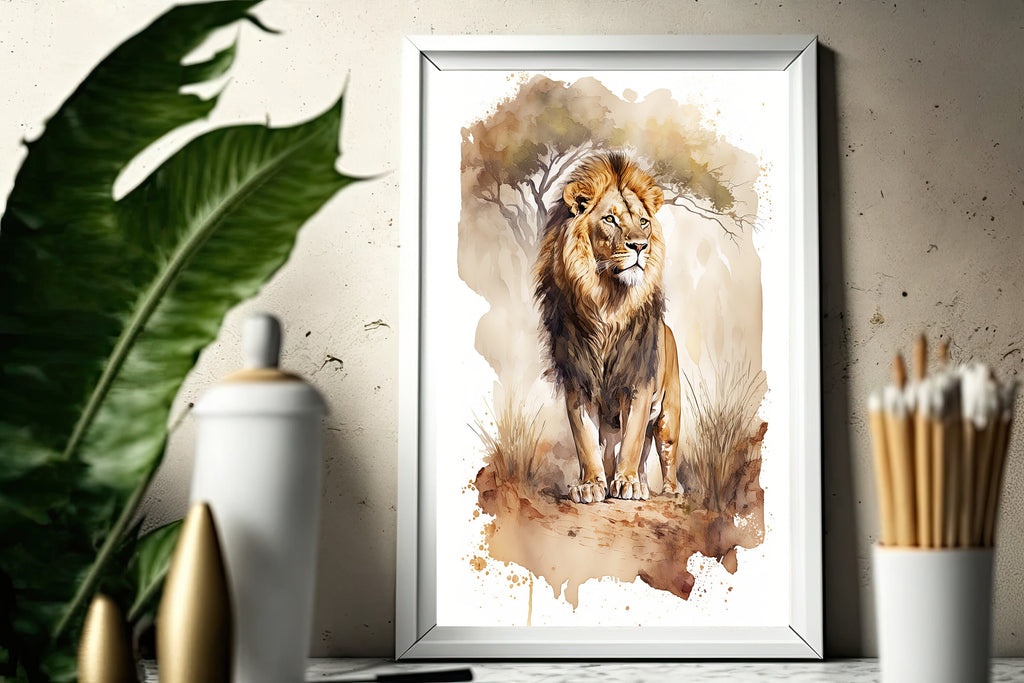 Lion Watercolor Print African Nature Wall Art Wildlife Gift Animal Home Decor