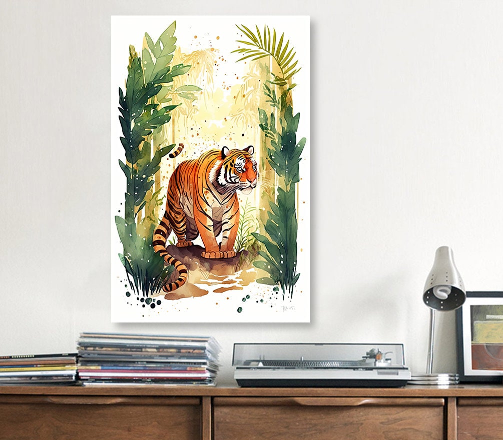 Tiger Watercolor Print Jungle Cat Nature Wall Art Wildlife Gift Animal Home Decor