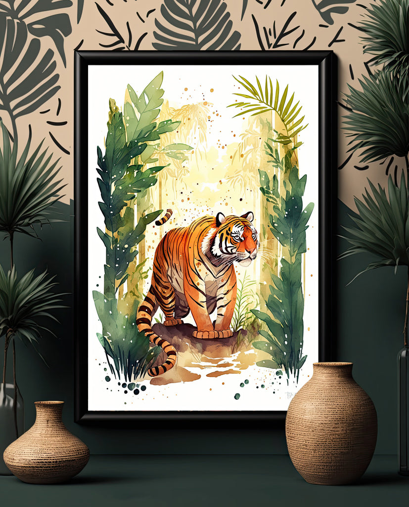 Tiger Watercolor Print Jungle Cat Nature Wall Art Wildlife Gift Animal Home Decor