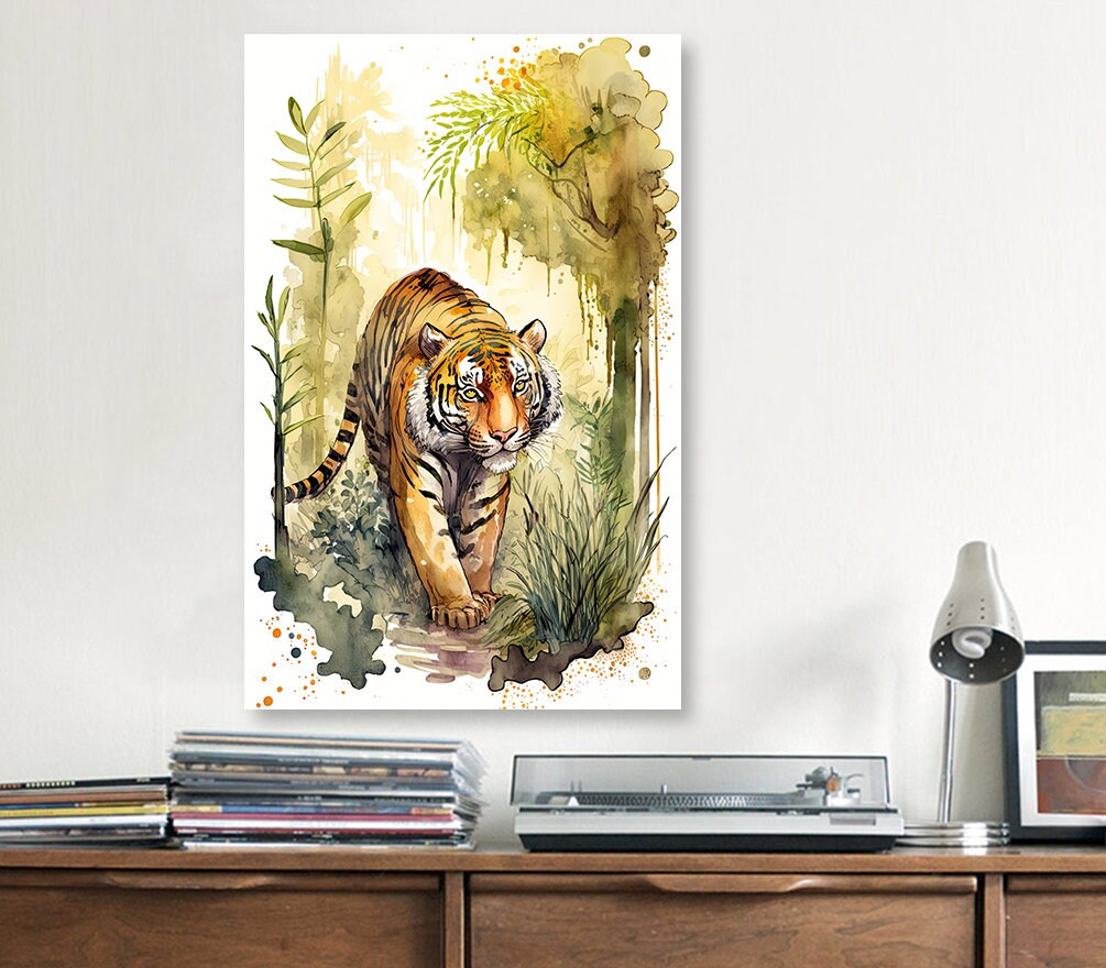 Tiger Watercolor Print Jungle Cat Nature Wall Art Wildlife Gift Animal Home Decor