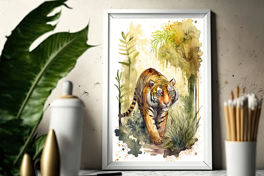 Tiger Watercolor Print Jungle Cat Nature Wall Art Wildlife Gift Animal Home Decor