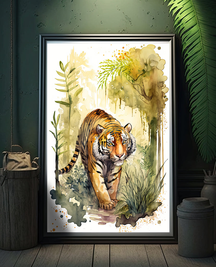 Tiger Watercolor Print Jungle Cat Nature Wall Art Wildlife Gift Animal Home Decor