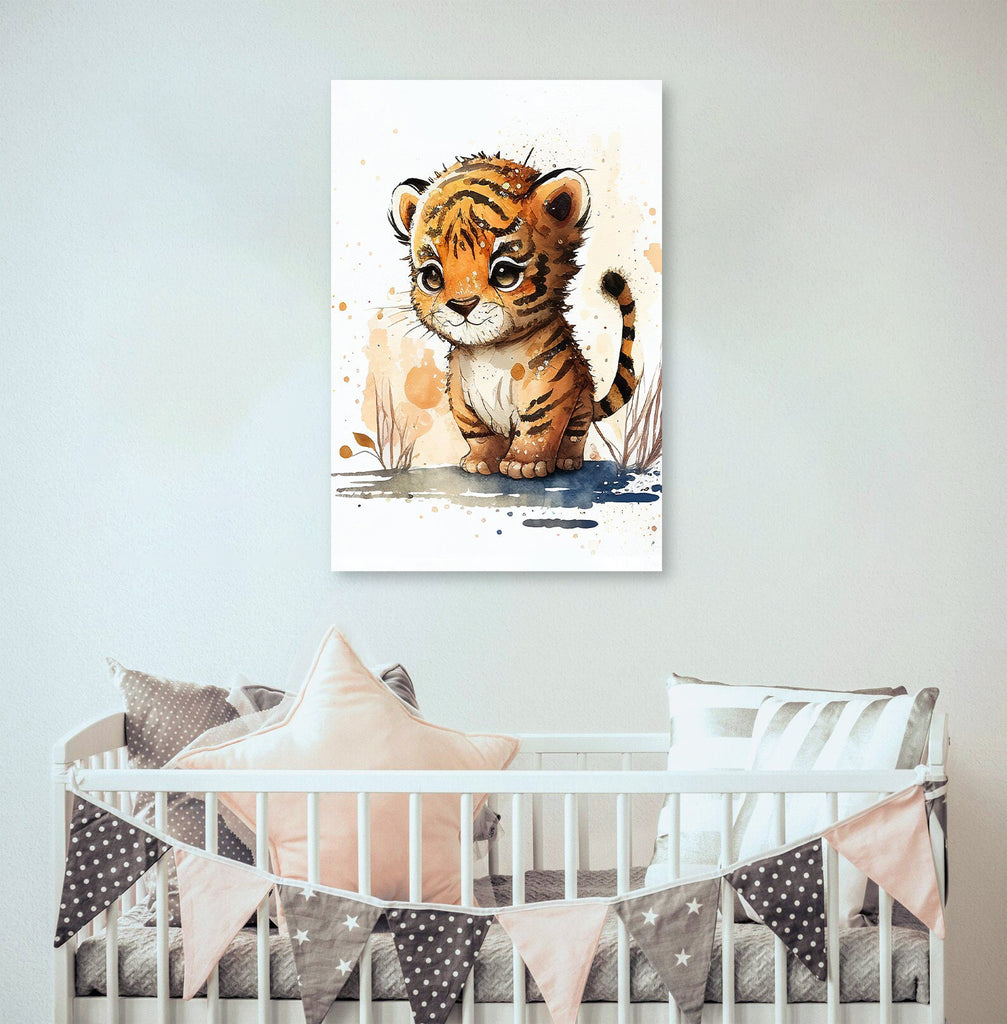 Baby Tiger Watercolor Print Jungle Cat Nature Wall Art Kids Nursery Wildlife Gift Cute Animal Home Decor