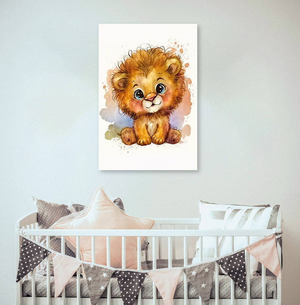 Baby Lion Watercolor Print Jungle Cat Nature Wall Art Kids Nursery Wildlife Gift Cute Animal Home Decor