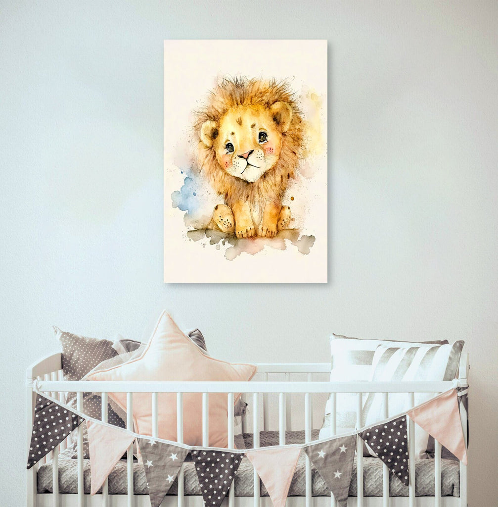 Baby Lion Watercolor Print Jungle Cat Nature Wall Art Kids Nursery Wildlife Gift Cute Animal Home Decor