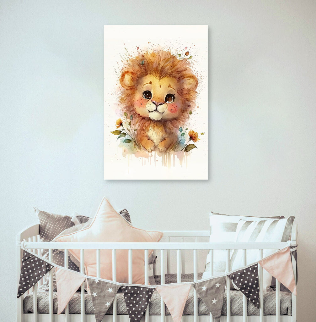 Baby Lion Watercolor Print Jungle Cat Nature Wall Art Kids Nursery Wildlife Gift Cute Animal Home Decor