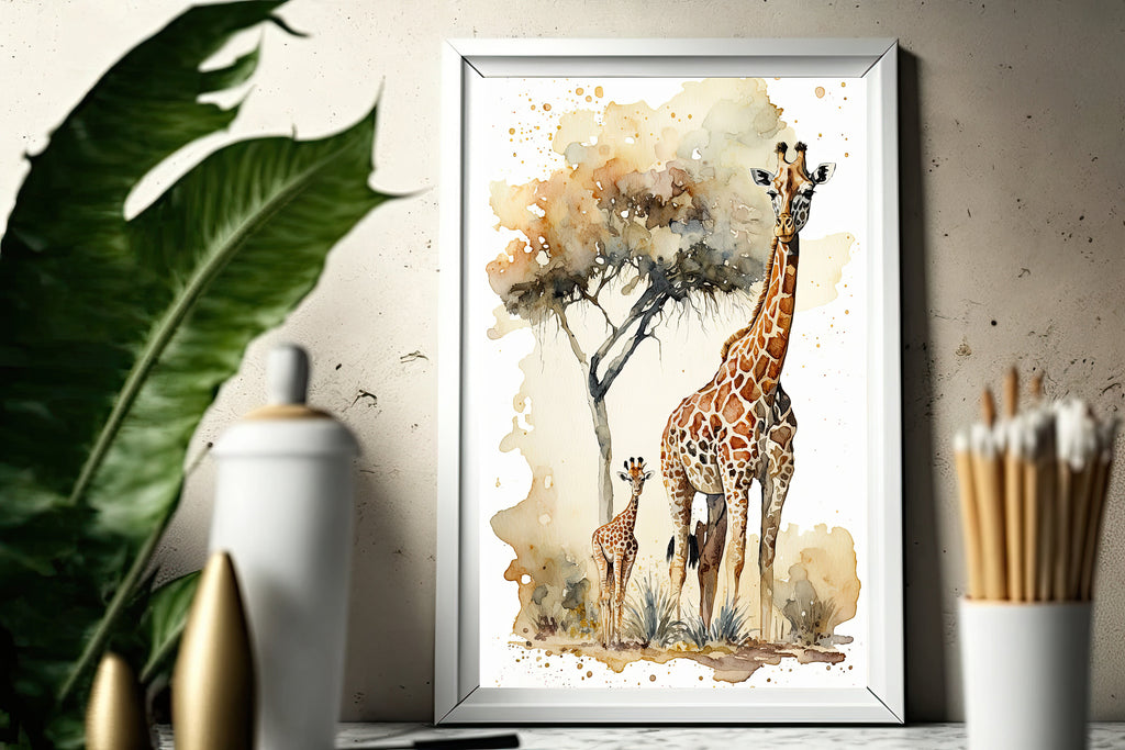 Giraffe Watercolor Print African Nature Wall Art Serengeti Wildlife Gift Animal Painting Home Decor