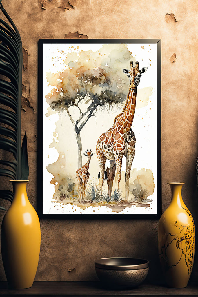 Giraffe Watercolor Print African Nature Wall Art Serengeti Wildlife Gift Animal Painting Home Decor