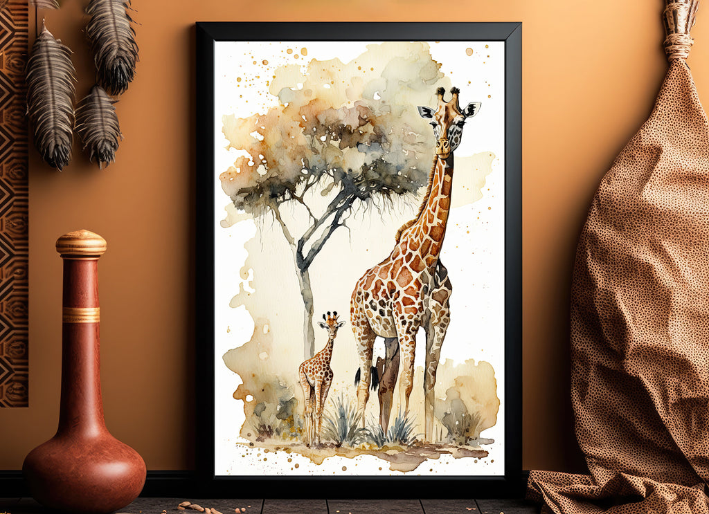 Giraffe Watercolor Print African Nature Wall Art Serengeti Wildlife Gift Animal Painting Home Decor