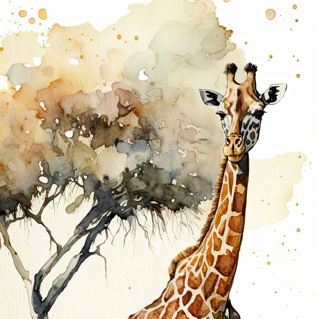 Giraffe Watercolor Print African Nature Wall Art Serengeti Wildlife Gift Animal Painting Home Decor