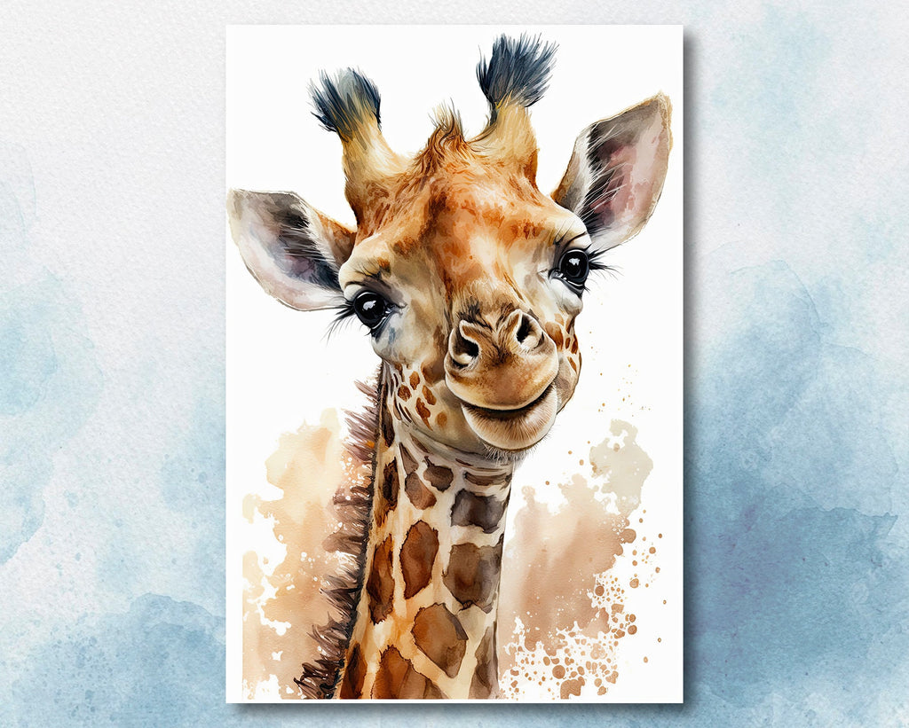 Giraffe Watercolor Print African Nature Wall Art Serengeti Wildlife Gift Animal Painting Home Decor