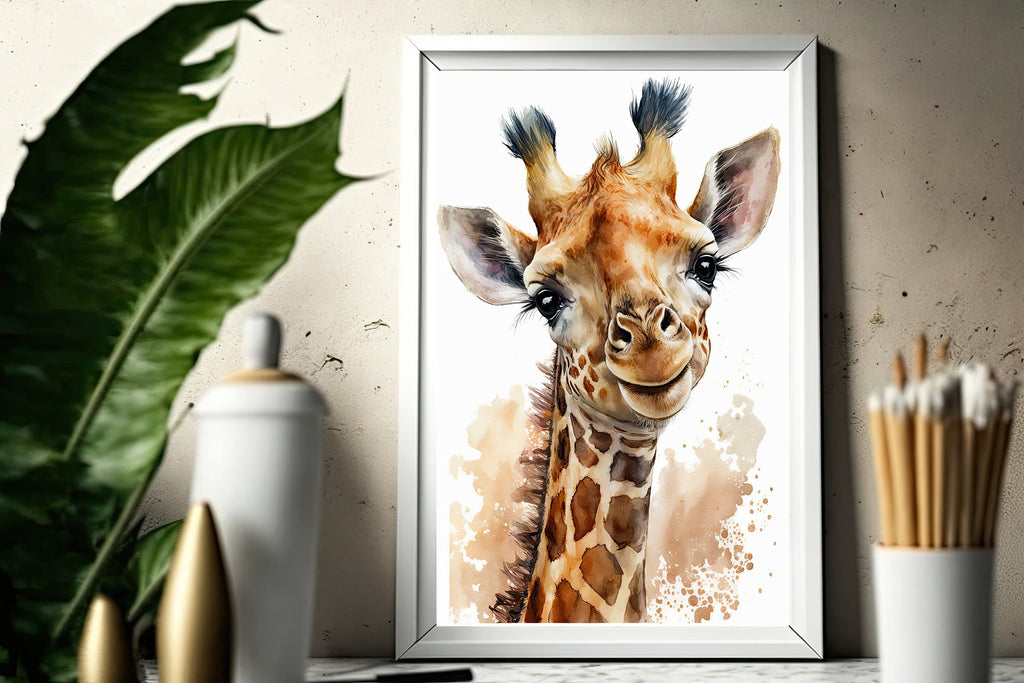 Giraffe Watercolor Print African Nature Wall Art Serengeti Wildlife Gift Animal Painting Home Decor