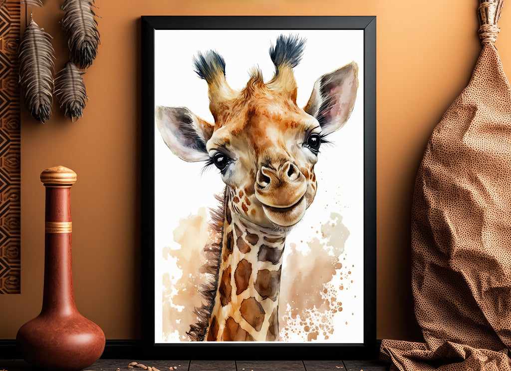 Giraffe Watercolor Print African Nature Wall Art Serengeti Wildlife Gift Animal Painting Home Decor