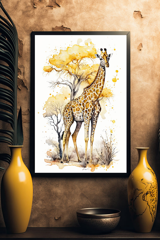 Giraffe Watercolor Print African Nature Wall Art Serengeti Wildlife Gift Animal Painting Home Decor