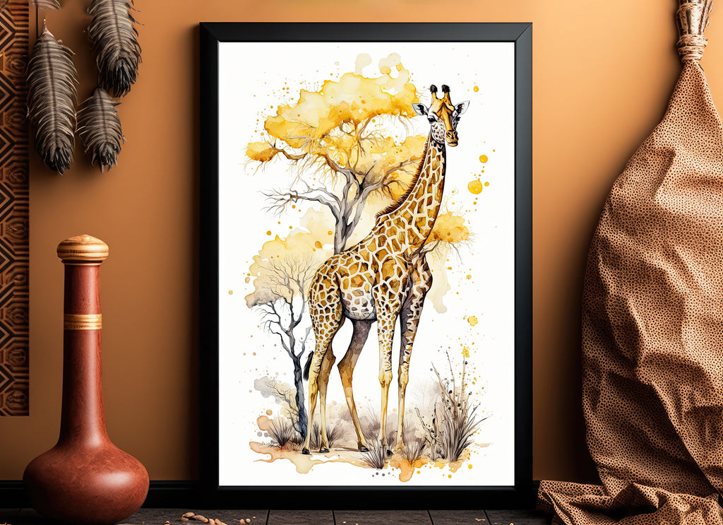 Giraffe Watercolor Print African Nature Wall Art Serengeti Wildlife Gift Animal Painting Home Decor