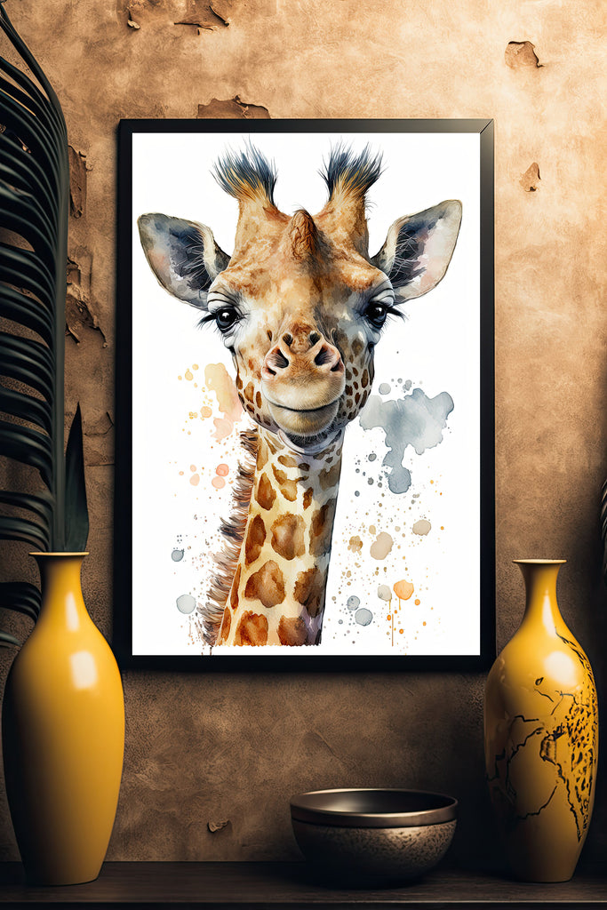 Giraffe Watercolor Print African Nature Wall Art Serengeti Wildlife Gift Animal Painting Home Decor