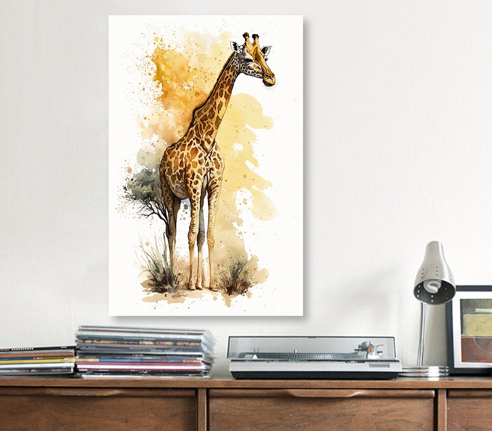 Giraffe Watercolor Print African Nature Wall Art Serengeti Wildlife Gift Animal Painting Home Decor