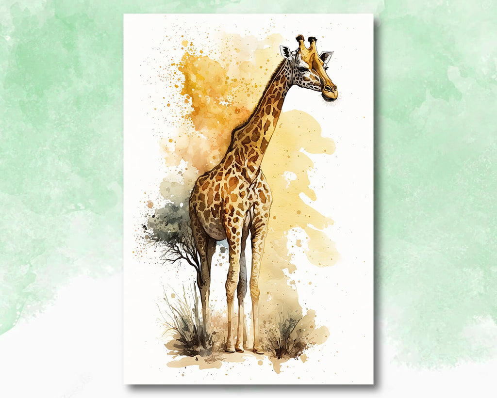 Giraffe Watercolor Print African Nature Wall Art Serengeti Wildlife Gift Animal Painting Home Decor