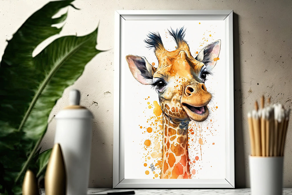 Giraffe Watercolor Print African Nature Wall Art Serengeti Wildlife Gift Animal Painting Home Decor