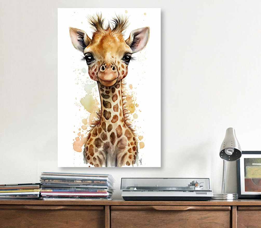 Baby Giraffe Watercolor Print African Nature Wall Art Kids Nursery Wildlife Gift Cute Animal Home Decor