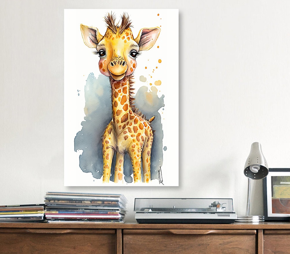 Baby Giraffe Watercolor Print African Nature Wall Art Kids Nursery Wildlife Gift Cute Animal Home Decor