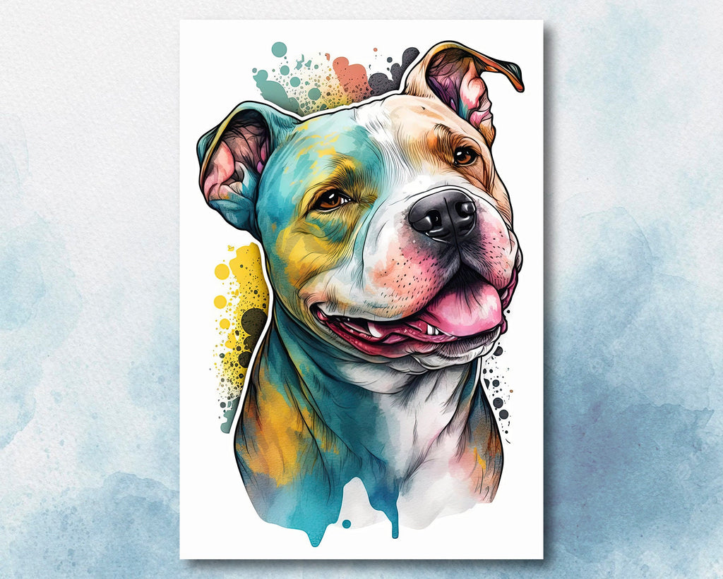 Pit Bull Watercolor Print Cute Pet Keepsake Wall Art Dog Lover Gift Adorable Staffordshire Terrier Home Decor for Puppy Dog Lovers!