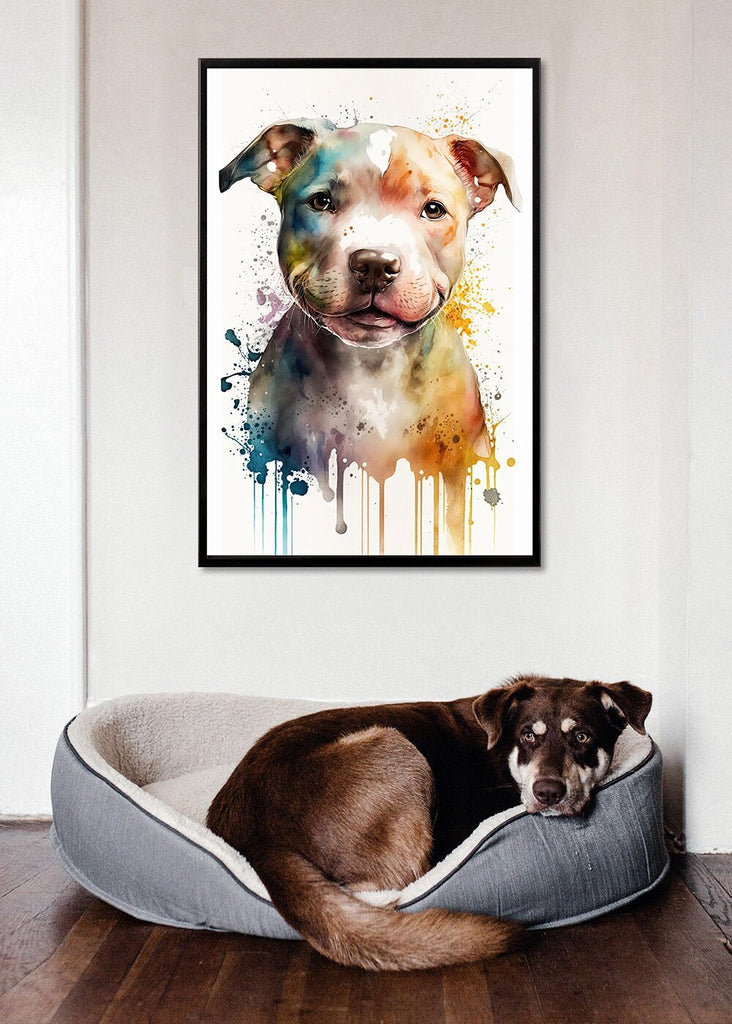 Pit Bull Watercolor Print Cute Pet Keepsake Wall Art Dog Lover Gift Adorable Staffordshire Terrier Home Decor for Puppy Dog Lovers!