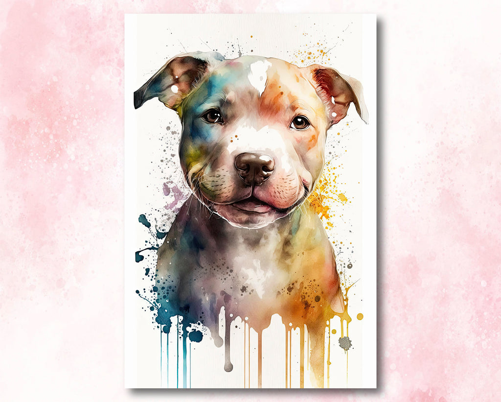 Pit Bull Watercolor Print Cute Pet Keepsake Wall Art Dog Lover Gift Adorable Staffordshire Terrier Home Decor for Puppy Dog Lovers!