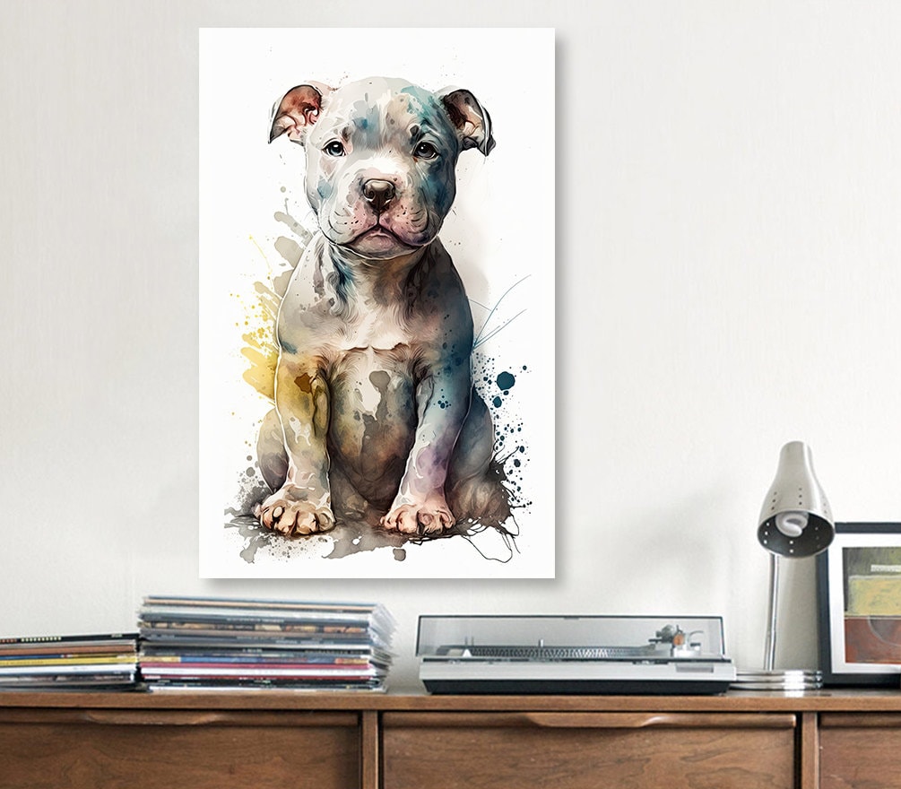 Pit Bull Watercolor Print Cute Pet Keepsake Wall Art Dog Lover Gift Adorable Staffordshire Terrier Home Decor for Puppy Dog Lovers!