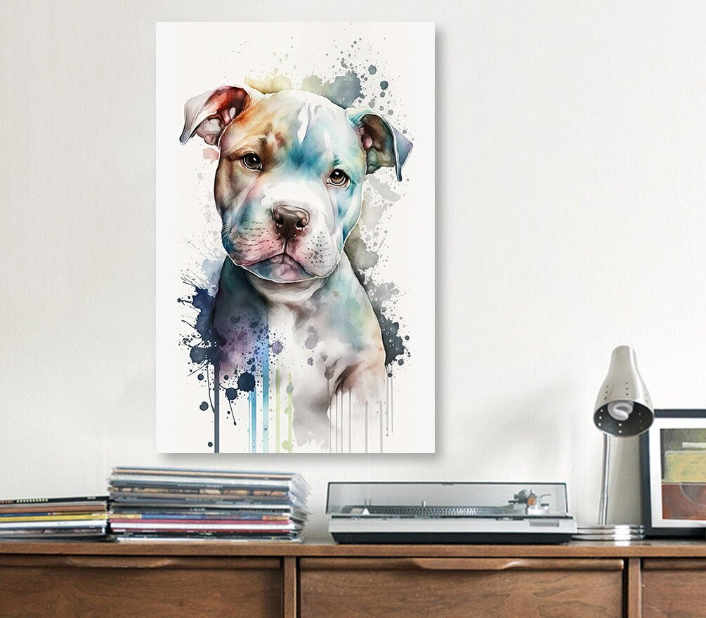 Pit Bull Watercolor Print Cute Pet Keepsake Wall Art Dog Lover Gift Adorable Staffordshire Terrier Home Decor for Puppy Dog Lovers!