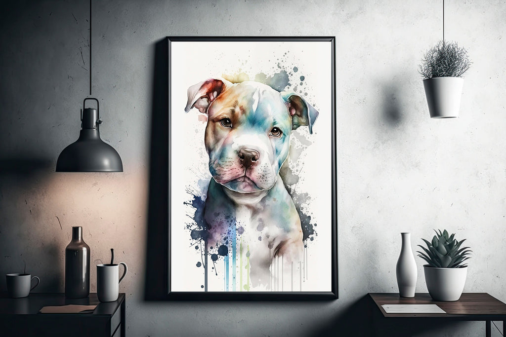 Pit Bull Watercolor Print Cute Pet Keepsake Wall Art Dog Lover Gift Adorable Staffordshire Terrier Home Decor for Puppy Dog Lovers!