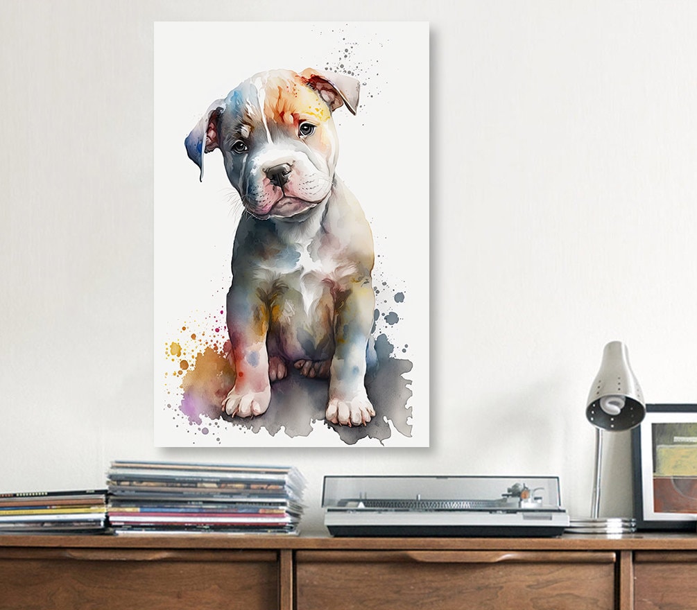 Pit Bull Watercolor Print Cute Pet Keepsake Wall Art Dog Lover Gift Adorable Staffordshire Terrier Home Decor for Puppy Dog Lovers!