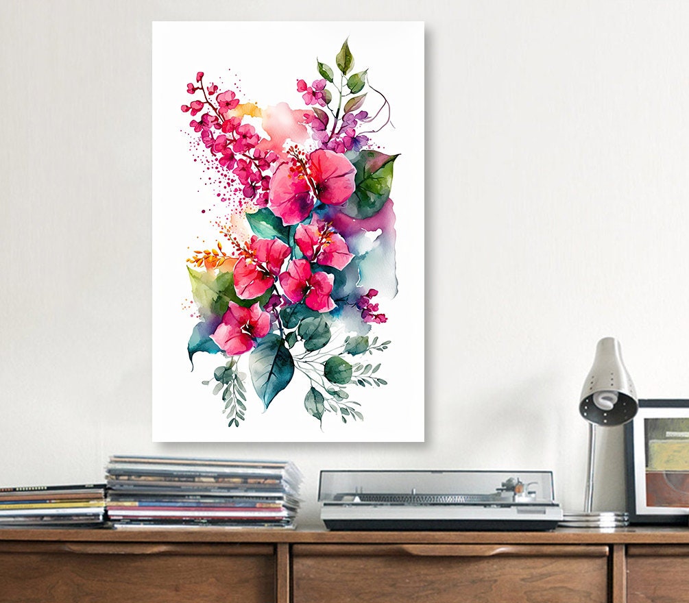 Bougainvillea Flowers Watercolor Print Botanical Nature Wall Art Flower Plant Art Gift Spring Floral Home Decor