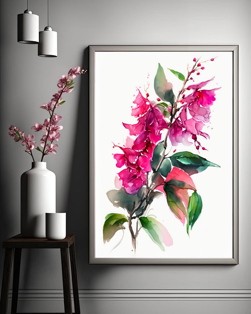 Bougainvillea Flowers Watercolor Print Botanical Nature Wall Art Flower Plant Art Gift Spring Floral Home Decor