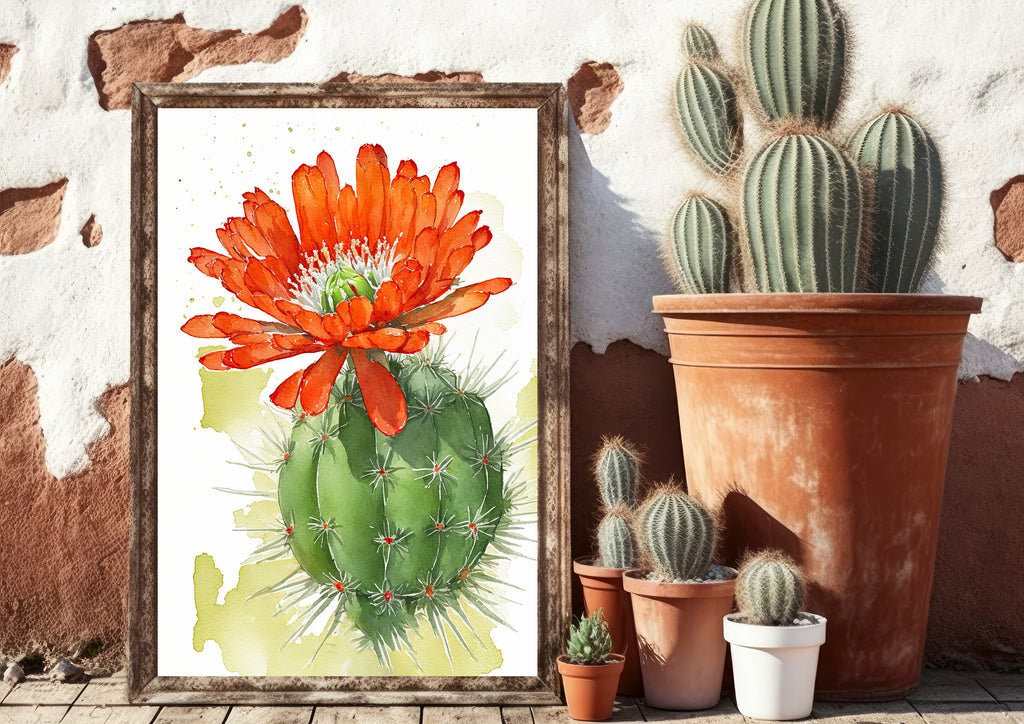 Cactus Plant Flower Print Watercolor Painting Botanical Wall Art Southwest Artwork Gift Rustic Desert Home Decor