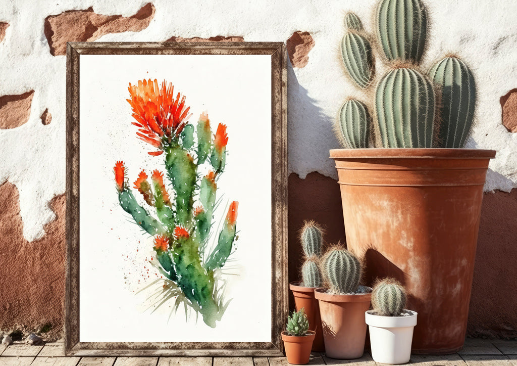 Cactus Plant Flower Print Watercolor Painting Botanical Wall Art Southwest Artwork Gift Rustic Desert Home Decor