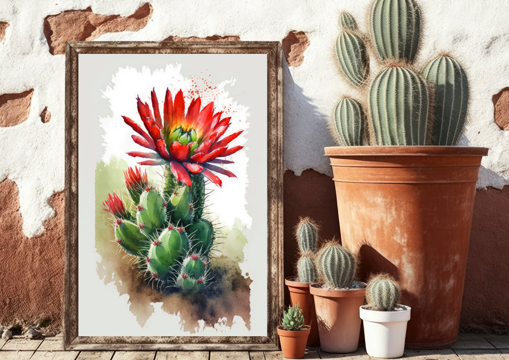 Cactus Plant Flower Print Watercolor Painting Botanical Wall Art Southwest Artwork Gift Rustic Desert Home Decor