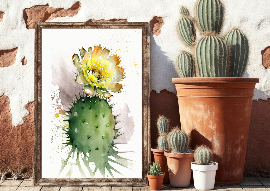 Cactus Plant Flower Print Watercolor Painting Botanical Wall Art Southwest Artwork Gift Rustic Desert Home Decor