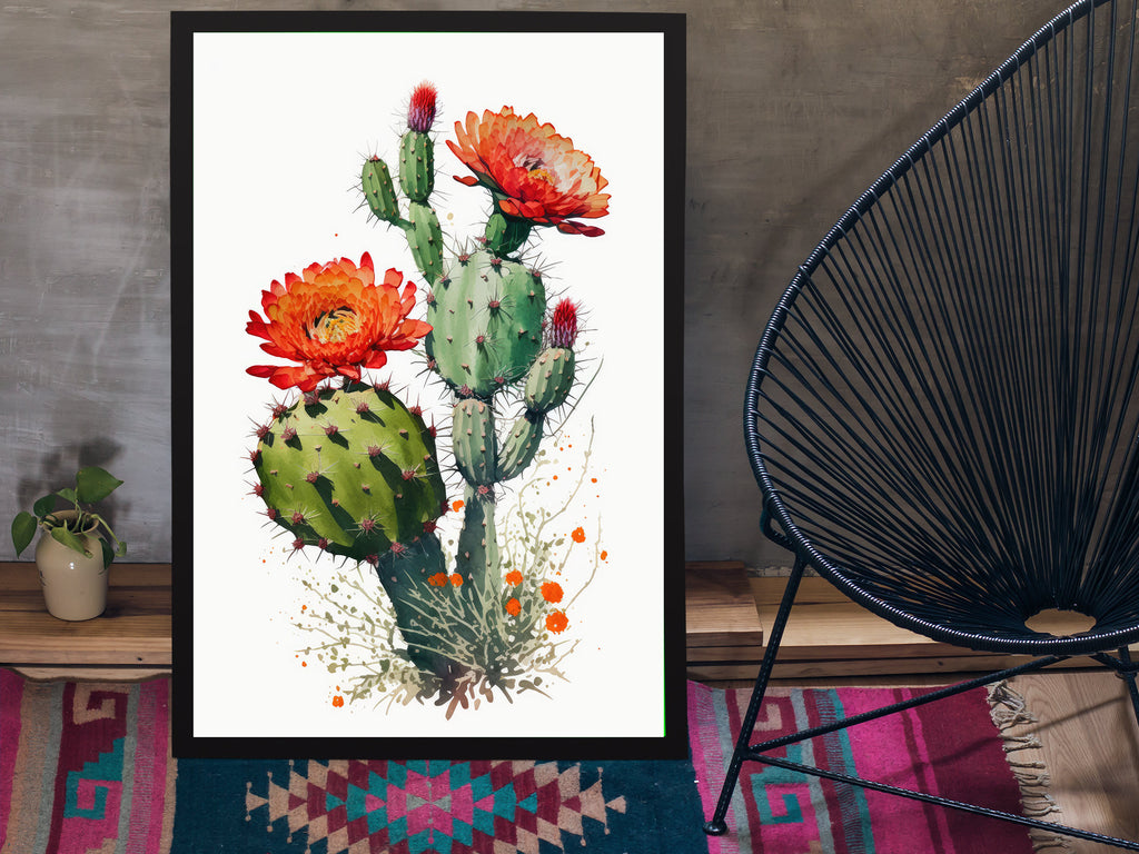 Cactus Plant Flower Print Watercolor Painting Botanical Wall Art Southwest Artwork Gift Rustic Desert Home Decor