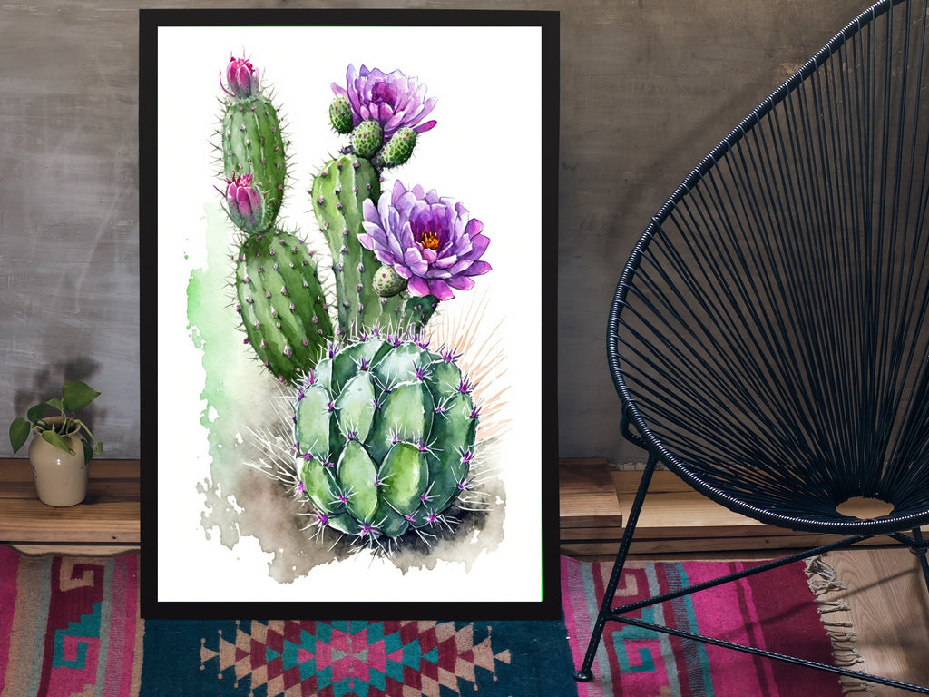 Cactus Plant Flower Print Watercolor Painting Botanical Wall Art Southwest Artwork Gift Rustic Desert Home Decor