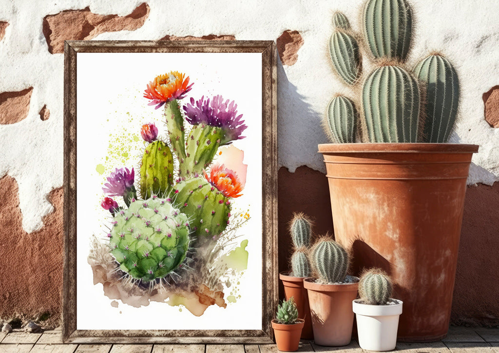 Cactus Plant Flower Print Watercolor Painting Botanical Wall Art Southwest Artwork Gift Rustic Desert Home Decor