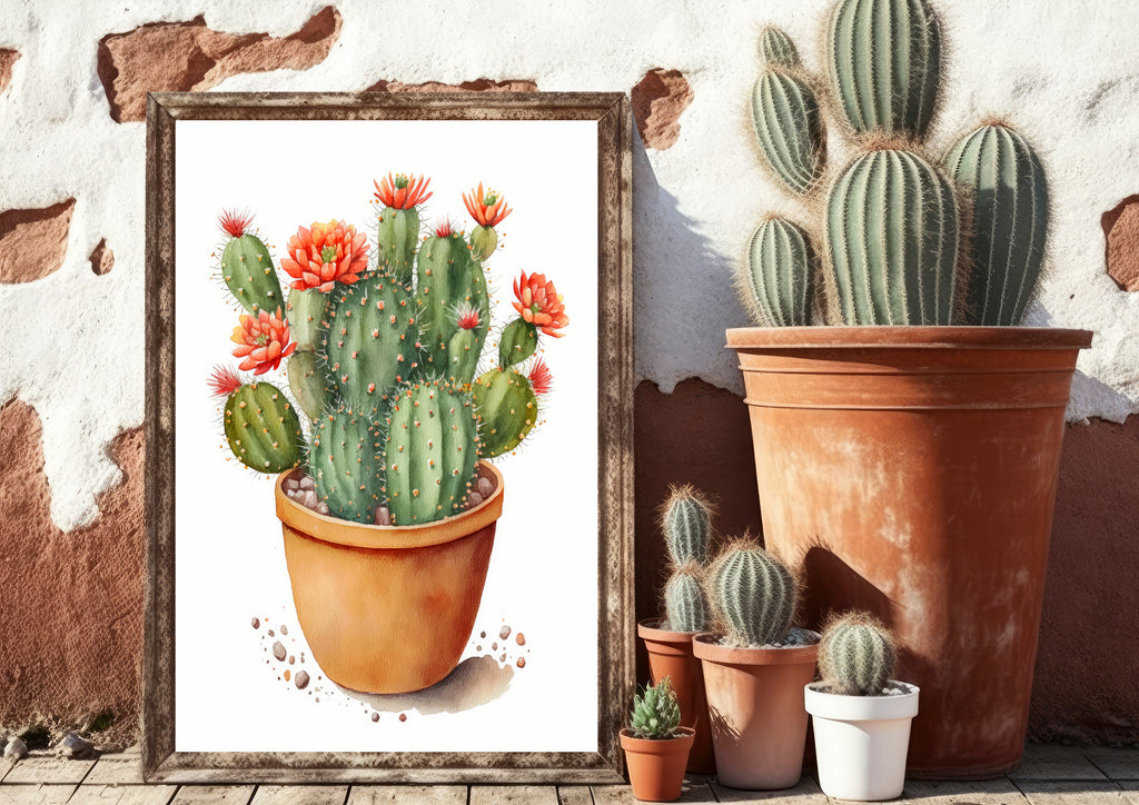 Cactus Plant Flower Print Watercolor Painting Botanical Wall Art Southwest Artwork Gift Rustic Desert Home Decor