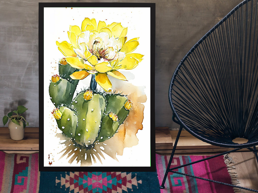 Cactus Plant Flower Print Watercolor Painting Botanical Wall Art Southwest Artwork Gift Rustic Desert Home Decor