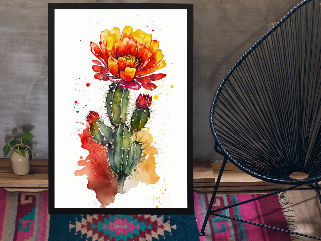 Cactus Plant Flower Print Watercolor Painting Botanical Wall Art Southwest Artwork Gift Rustic Desert Home Decor